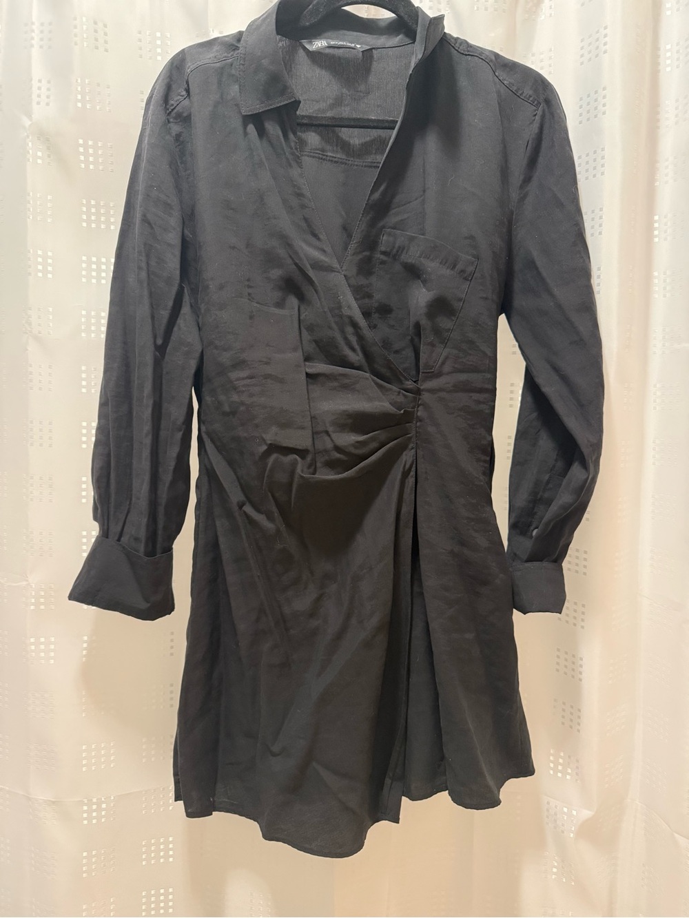 Zara Black Long-Sleeve Wrap Dress
